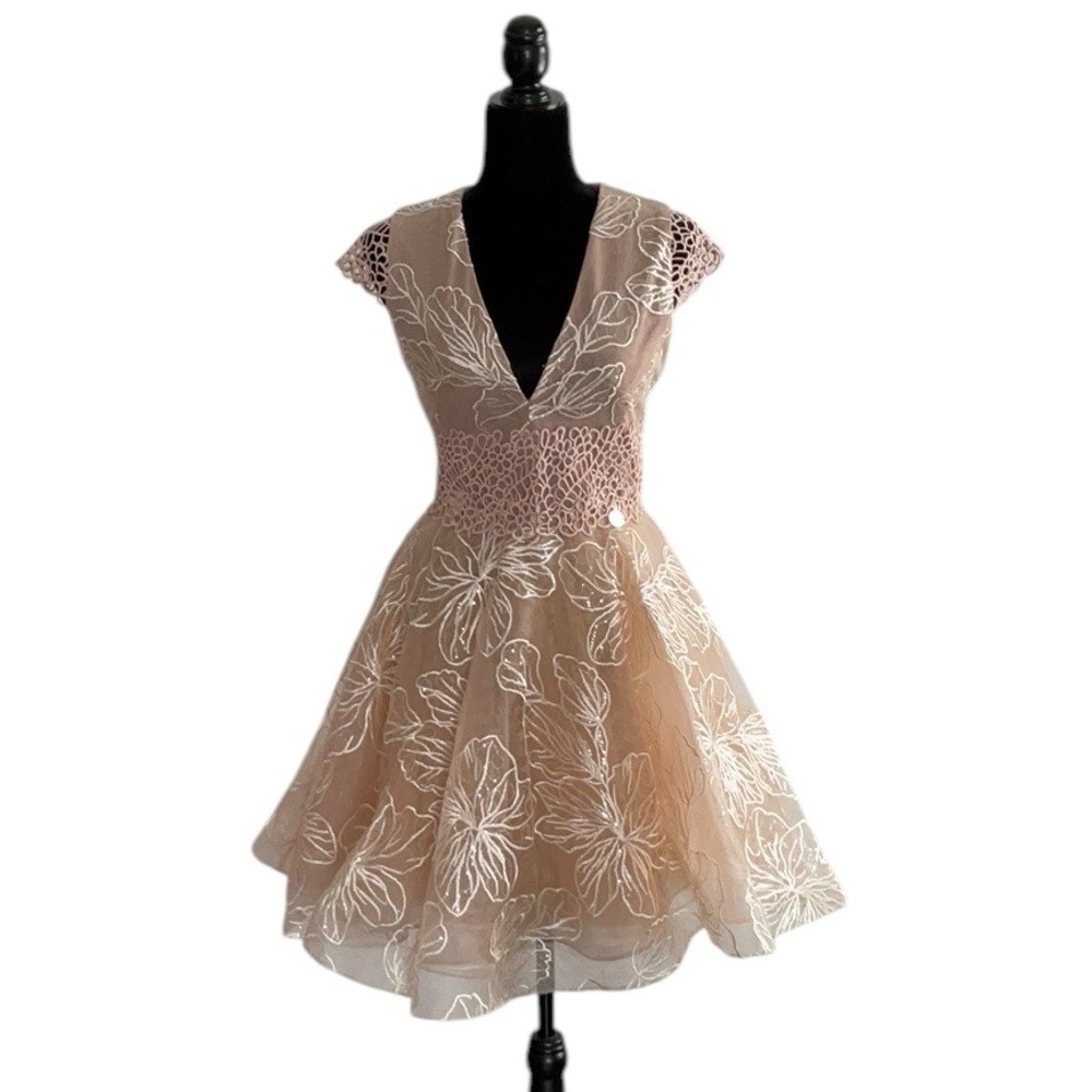 Bronx and Banco Lace Mini Dress in Peach and White
